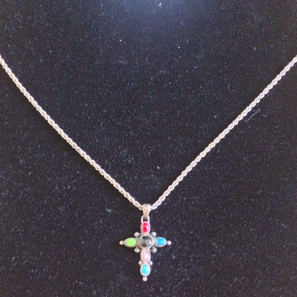 Sterling Silver Colorful Cross Pendant Necklace
